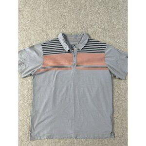 Mountain Hardware Mens Polo Shirt L Gray Striped Short Sleeve Stretch Outdoor‎